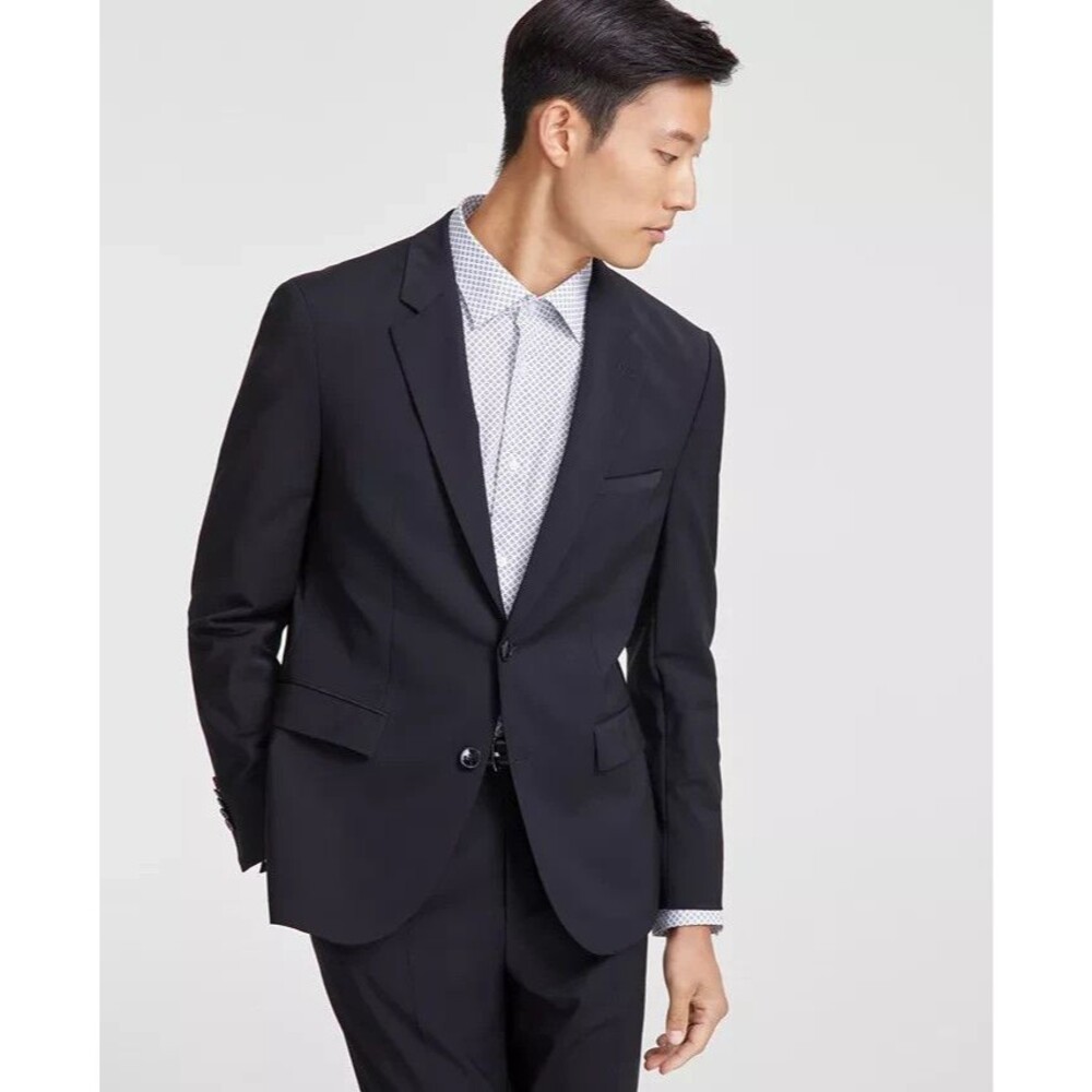 $398 NEW HUGO BOSS MENS 42S SOLID BLACK SOFT WOOL BLAZER SPORT COAT SUIT JACKET